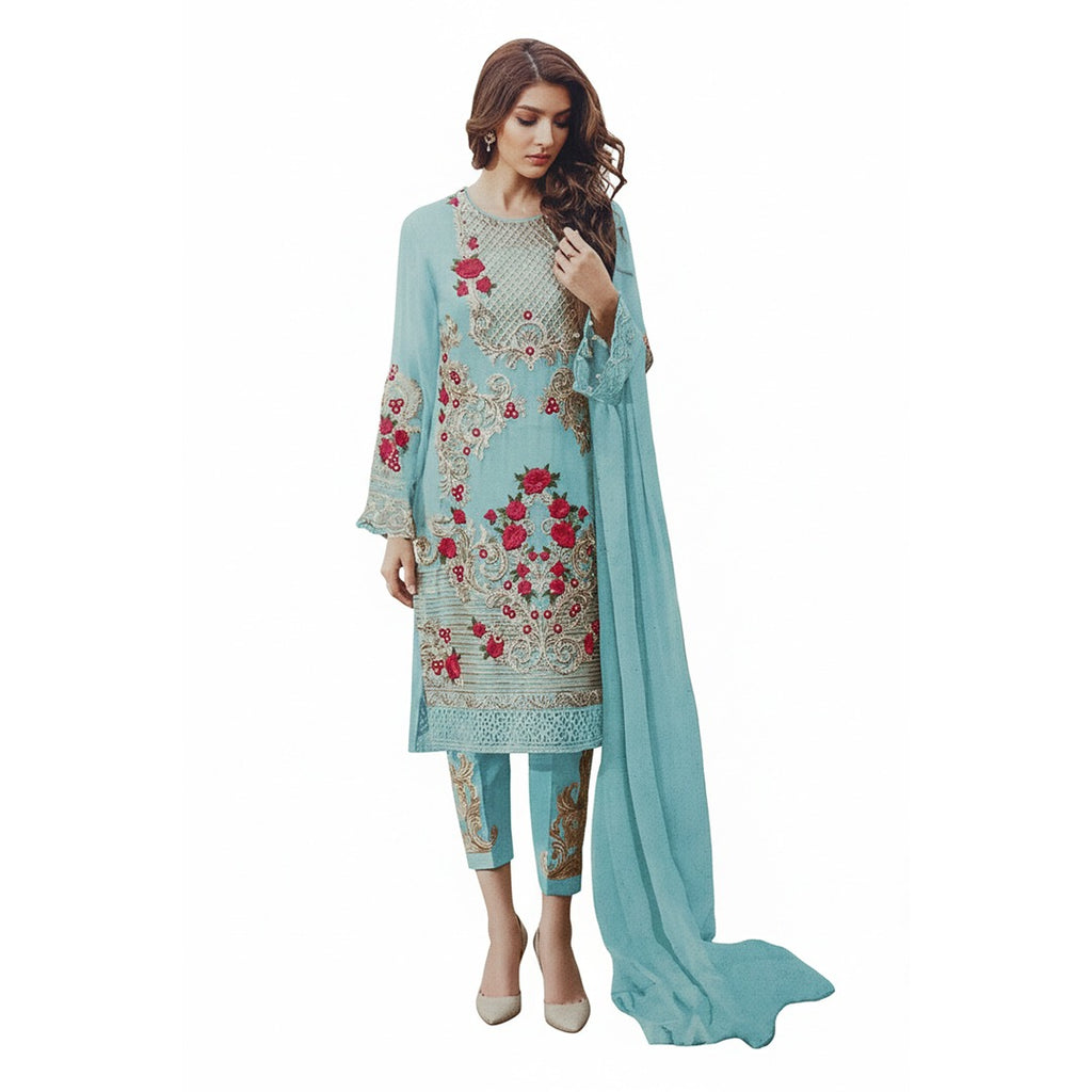 Light Sky-Blue Formal Pakistani Salwar Kameez (Unstitched)