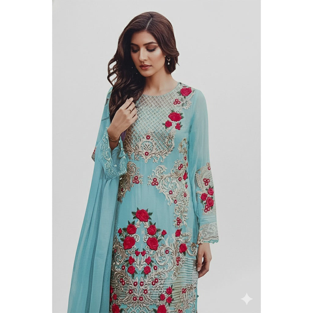 Light Sky-Blue Formal Pakistani Salwar Kameez (Unstitched)