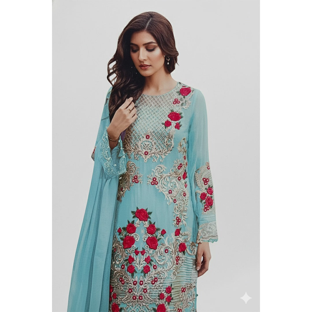 Light Sky-Blue Formal Pakistani Salwar Kameez (Unstitched)