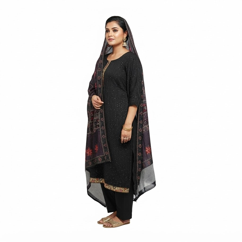 Straight-Cut Salwar Kameez Set (Unstitched)