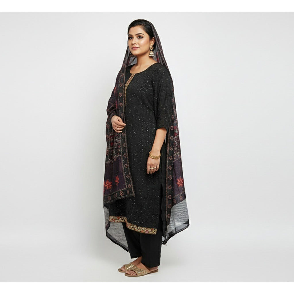 Straight-Cut Salwar Kameez Set (Unstitched)