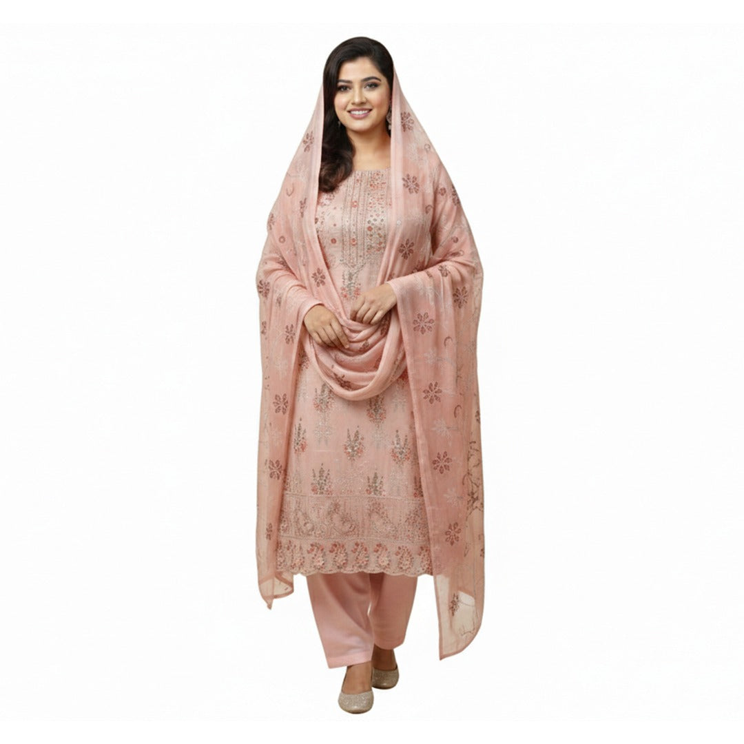 Peach-Colored Salwar Kameez (Unstitched)