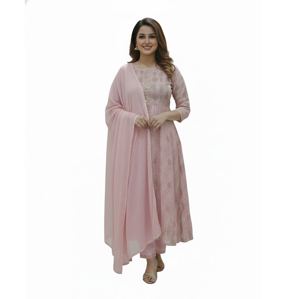 Printed Anarkali Suit Set (Unstitched)
