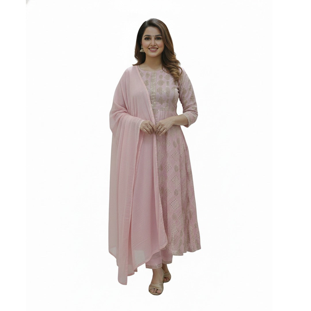 Printed Anarkali Suit Set (Unstitched)