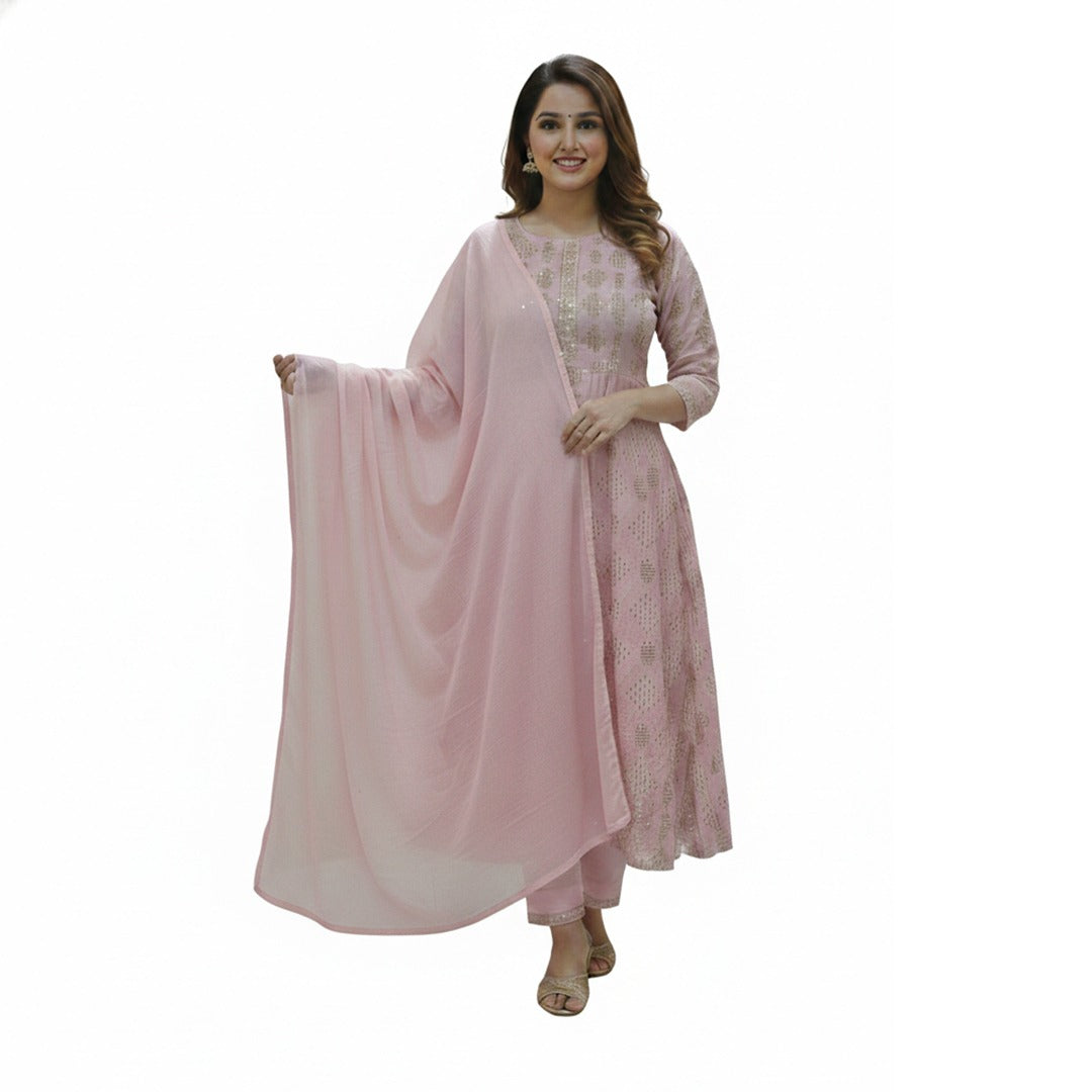 Printed Anarkali Suit Set (Unstitched)