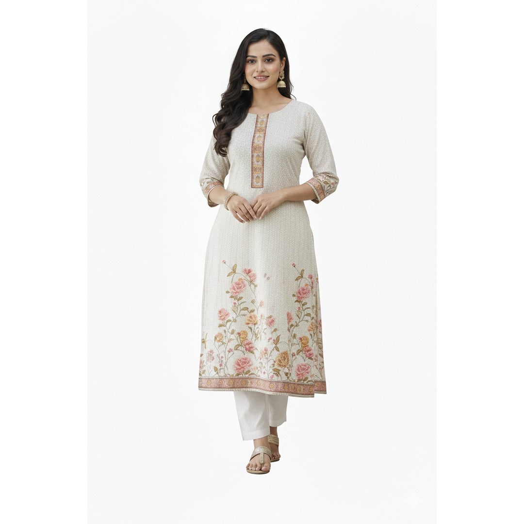Off-White Straight-Fit Kurta (Unstitched)