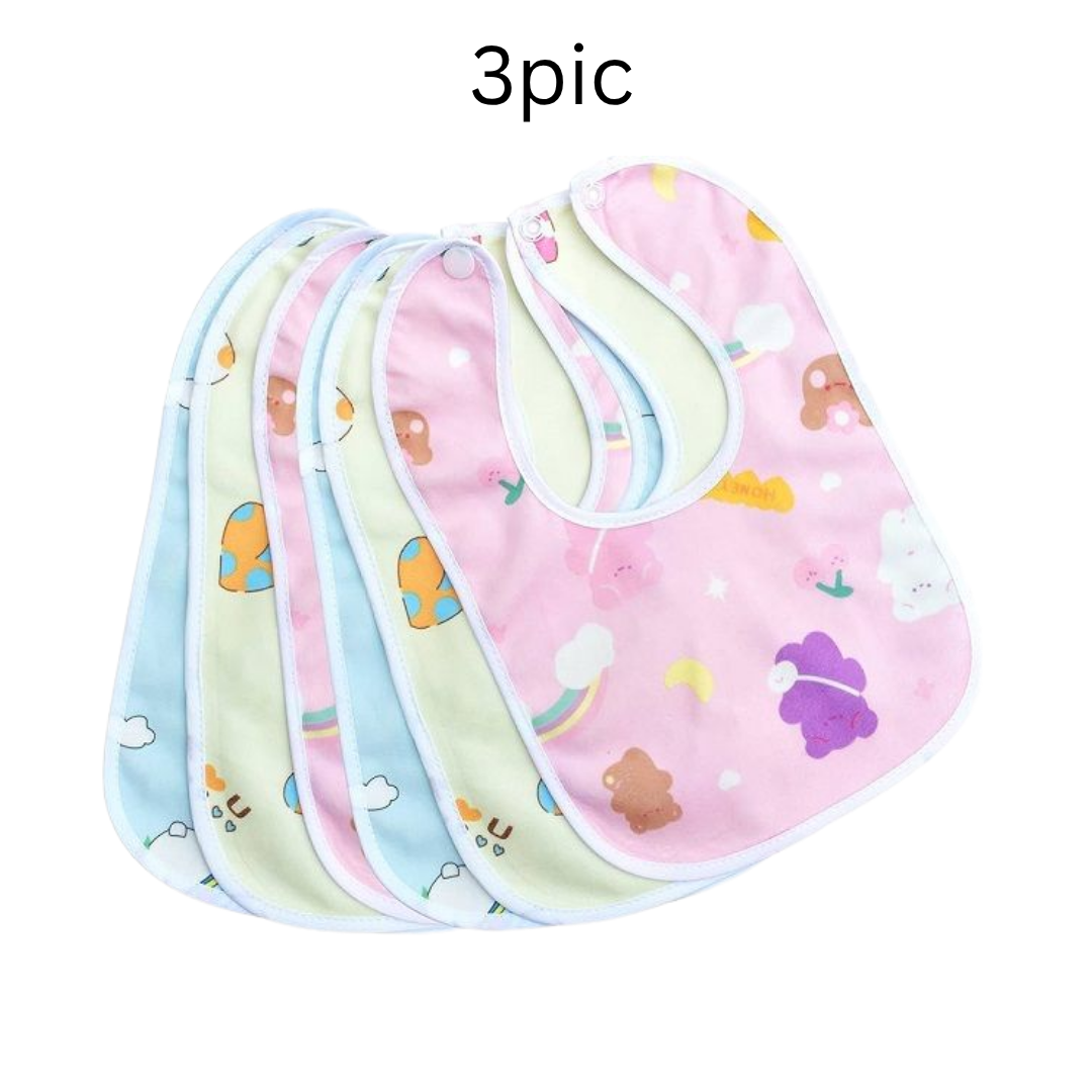 3 Piece Soft Cotton Elegant Stylish Bibs Absorbent Feeding & Drool Catcher For Kids