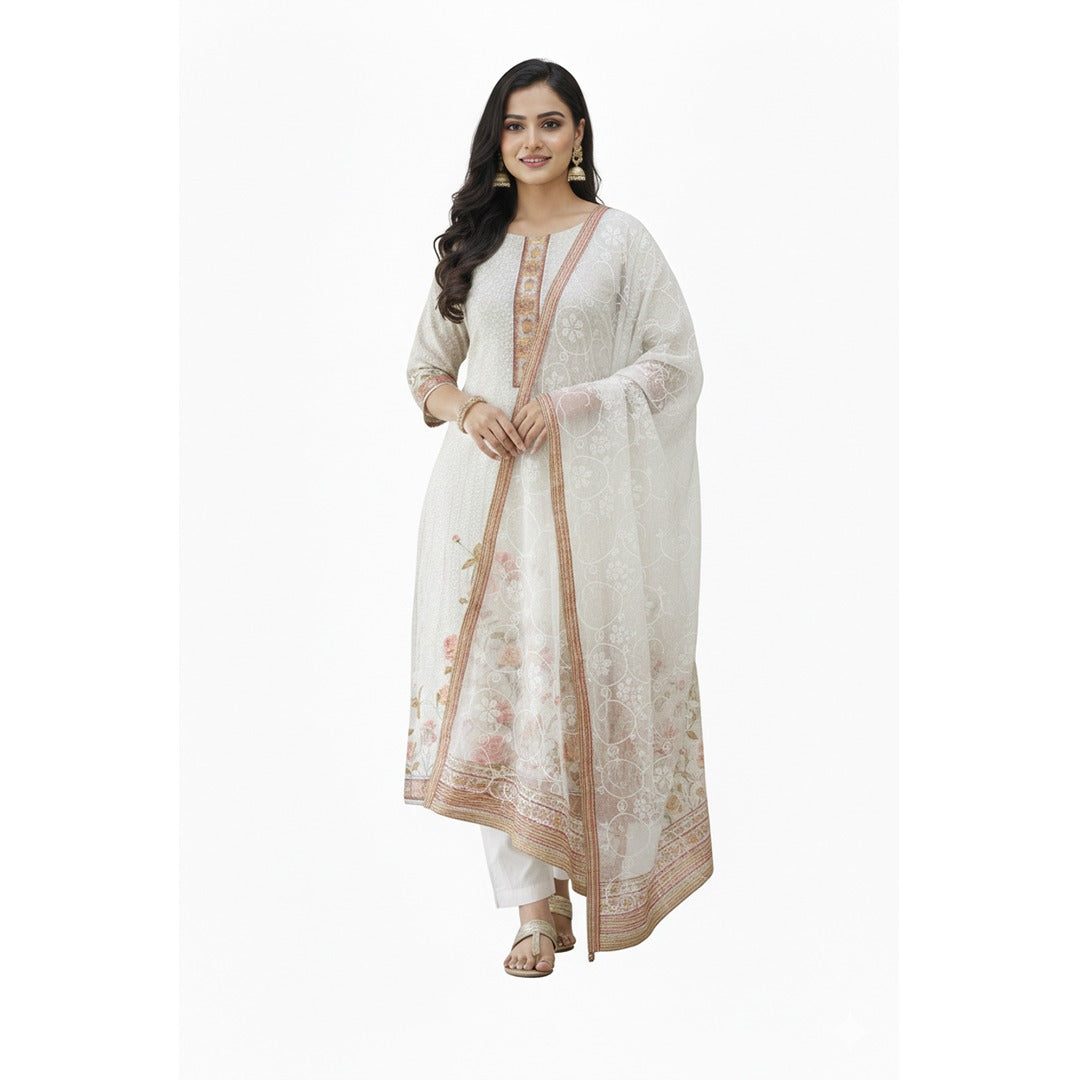 Off-White Straight-Fit Kurta (Unstitched)