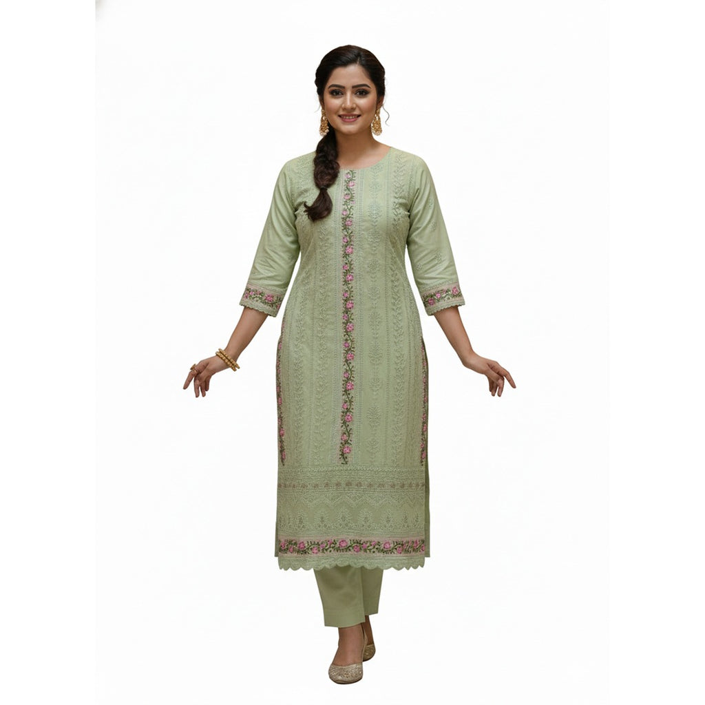 Pastel Green Embroidered Salwar Kameez (Unstitched)