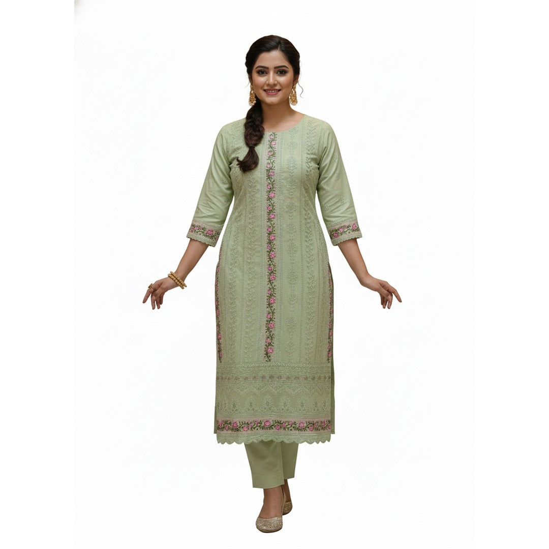 Pastel Green Embroidered Salwar Kameez (Unstitched)