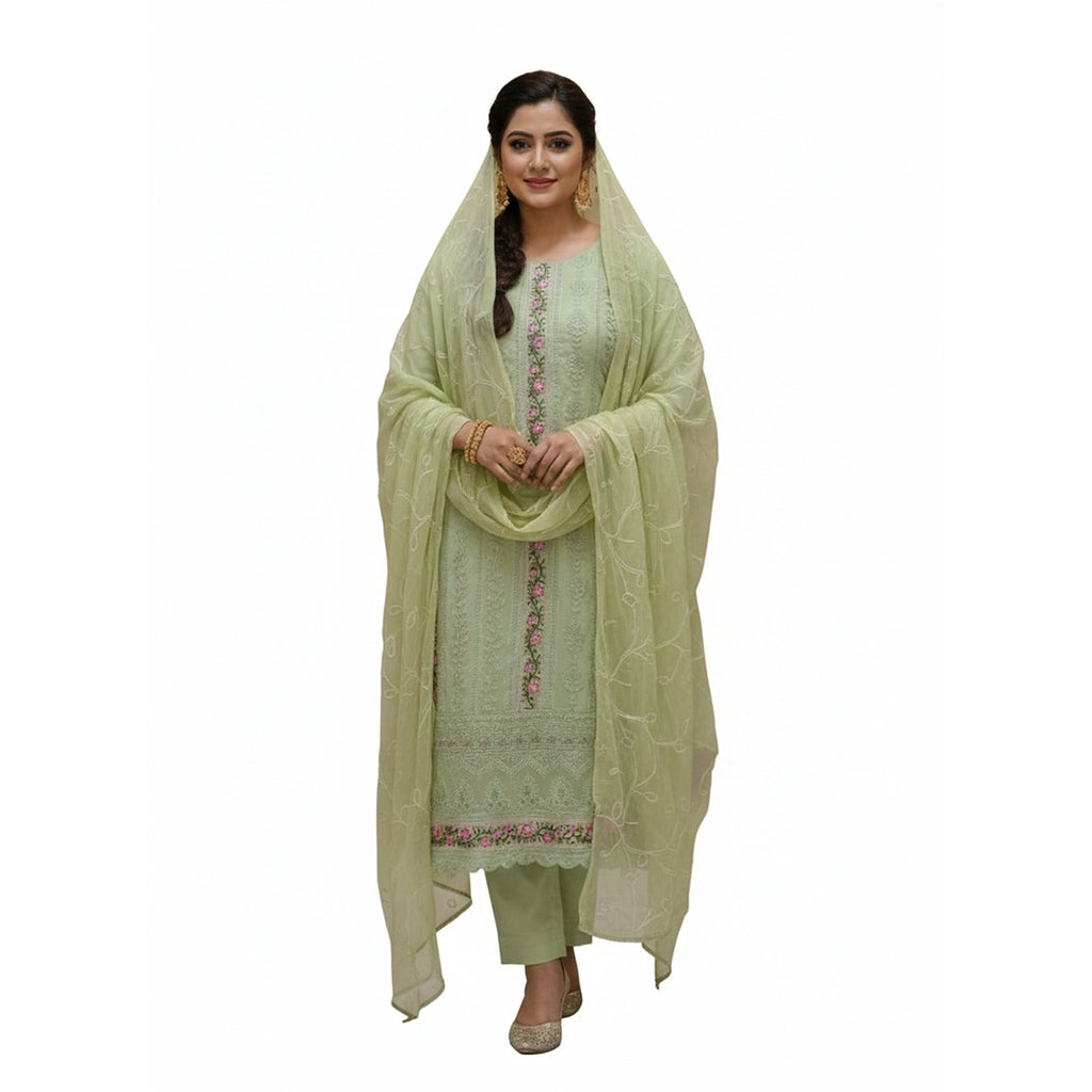Pastel Green Embroidered Salwar Kameez (Unstitched)