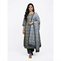Steel Blue & Gold Traditional Salwar Kameez Set (Unstitched)