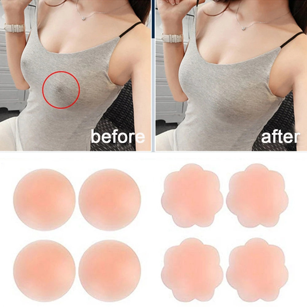 1 Pair Cool Reusable Self-Adhesive Silicone Pad Cover Pad Natural Color Nipple Stickers