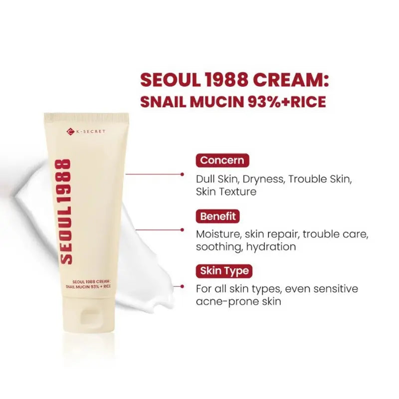 K Secret Seoul 1988 Cream Snail Mucin 93% And Rice 100ml