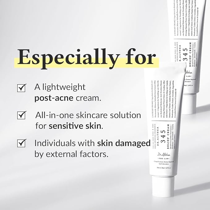 Dr.Althea 345 Relief Cream | Daily Face Moisturizer For Soothing Recovery And Blemish Care With PDRN & Niacinamide | Korean Vegan Skincare For All Skin Types 50ml