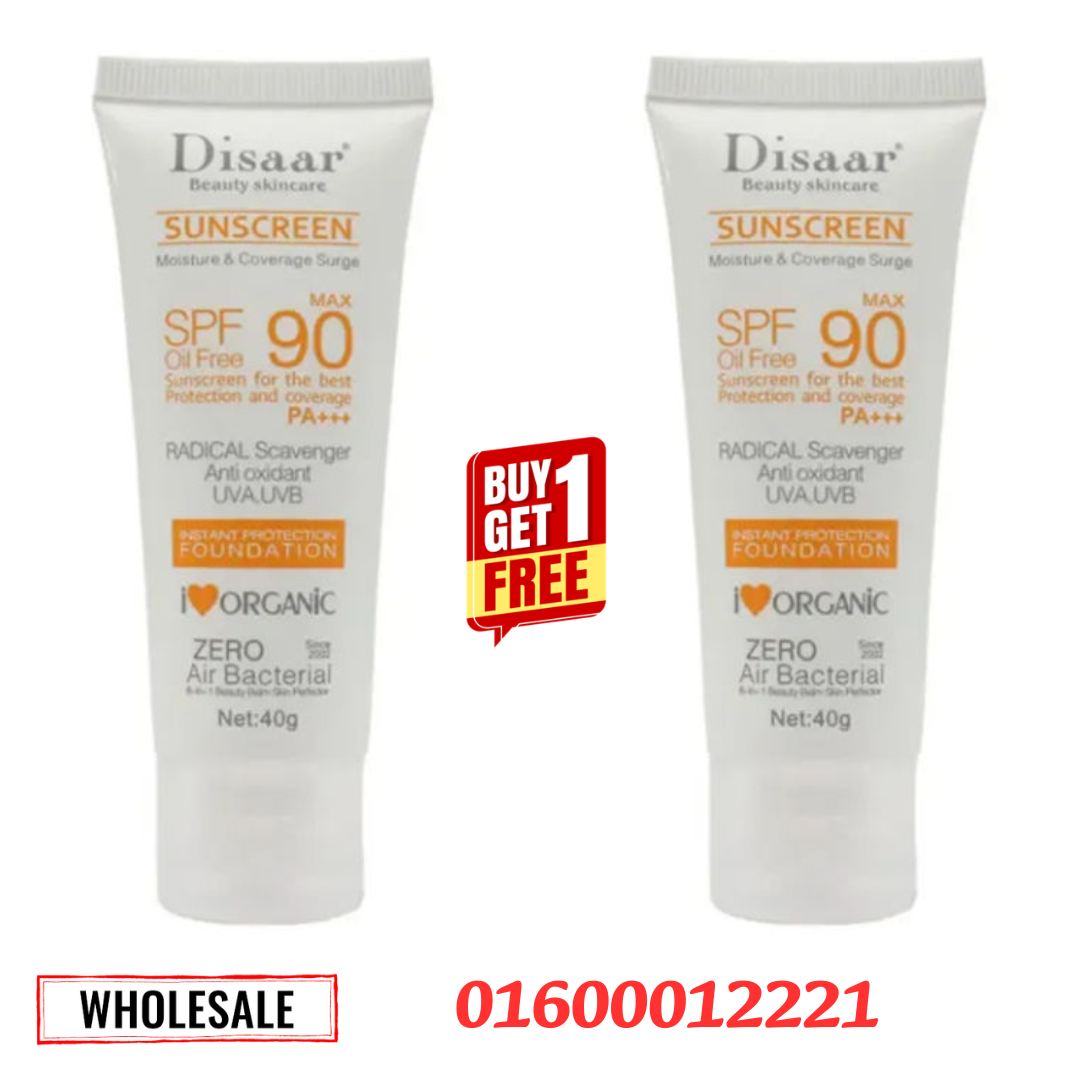 Disaar Beauty Skincare Sunscreen Instant Protection Skin Color SPF 90 Max 40g– Oil-Free Sunscreen For The Best Protection Coverage with PA+++, Moisturizing Sunscreen/Sunblock Coverage Cream Buy 1 Get 1 Offer