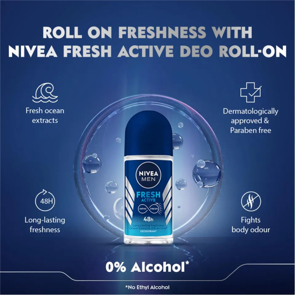 Nivea Men Roll On Fresh Active 50ml Buy 1 Get 1 Offer