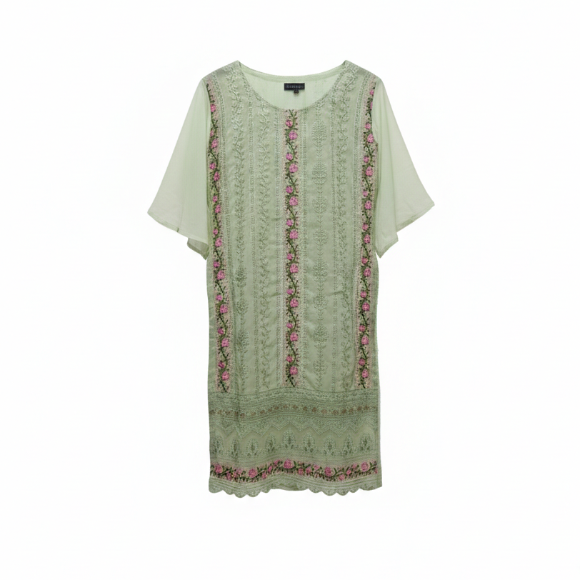Beasy Premium Georgette Pastel Green Embroidered Kurti Set for Women with Dupatta buy online at www.beasymart.com