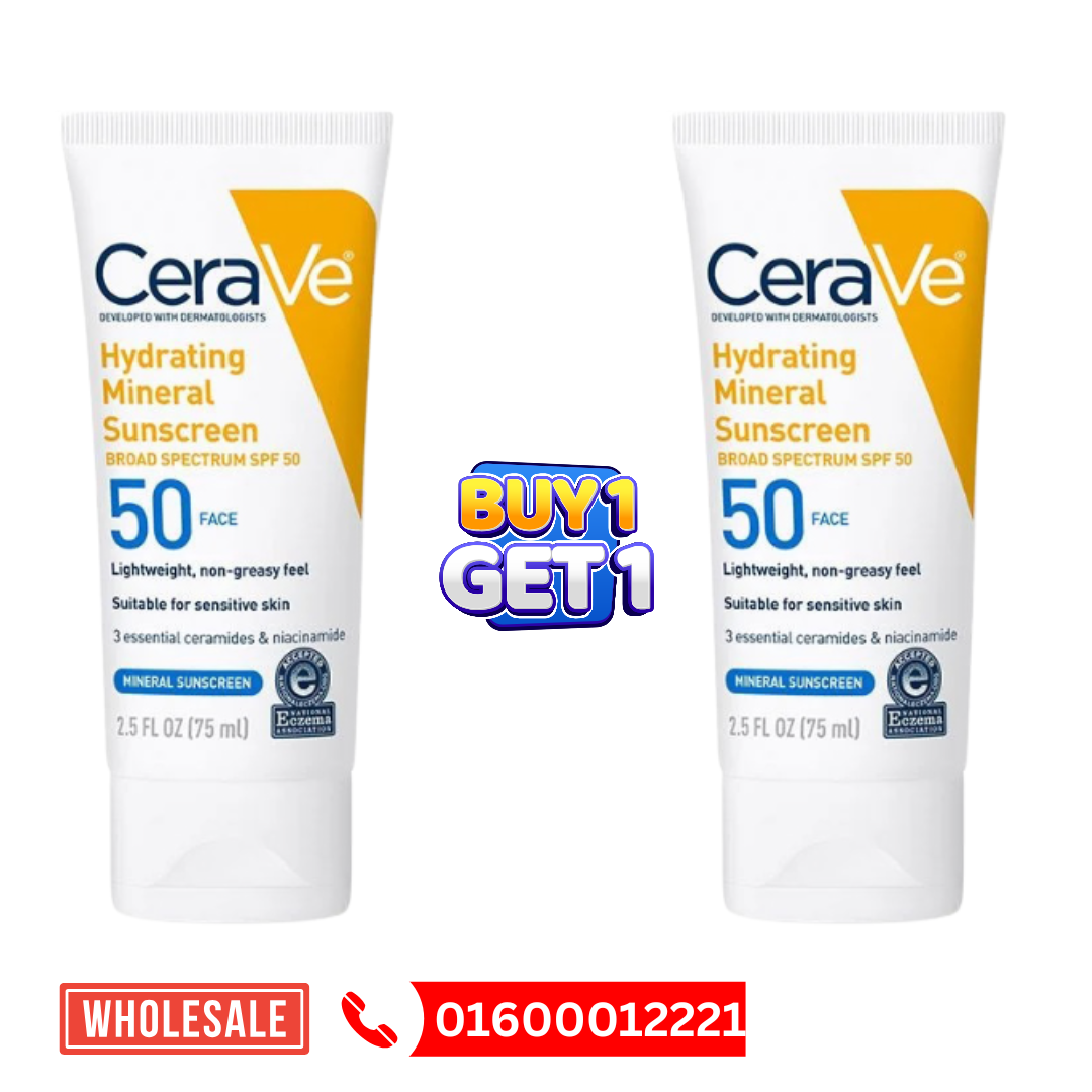 CeraVe Hydrating Mineral Face Sunscreen Broad Spectrum SPF 50 75ml (Buy 1 Get 1 Offer)