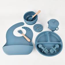 6/8 Pcs Silicone Baby Feeding Set Food Grade Tableware with Suction Bowl Spoon Bib Cup