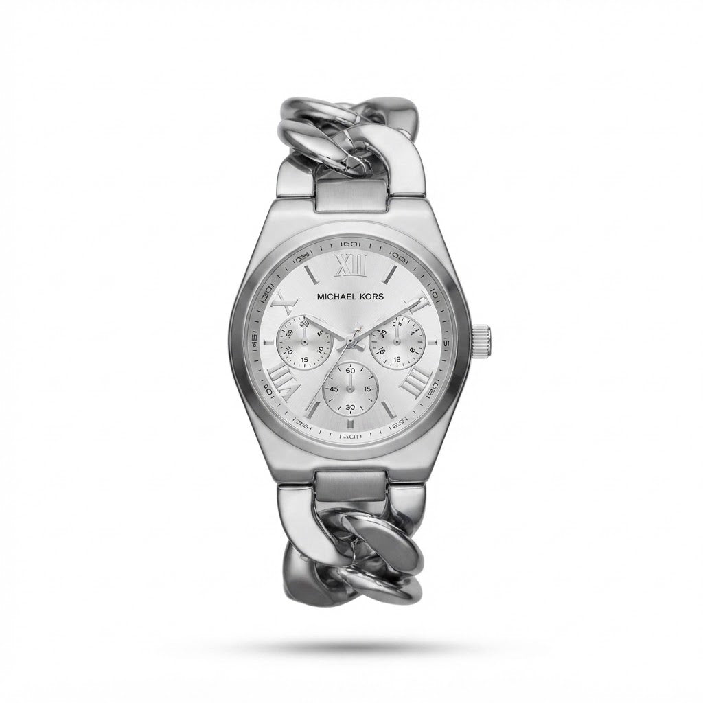 Michael Kors MK3149 Women's Runway Chronograph Twist Chain Steel Bracelet Watch.