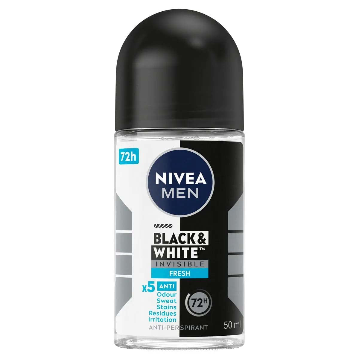 NIVEA MEN Deodorant Blac & White 72 H Invisible Fresh Antiperspirant In The Ball For Men 50ml