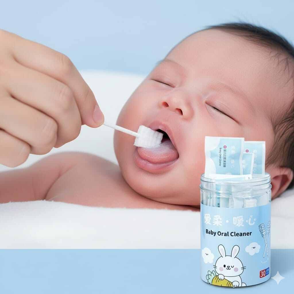 Baby oral cleaning cotton swab baby gauze deciduous teeth cleaning tongue coating cleaner children's cotton swab newborn toothbrush 30pcs/box