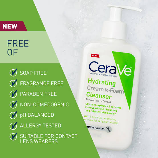 CeraVe Hydrating Cream-to-Foam Cleanser For Normal To Dry Skin, 236ml