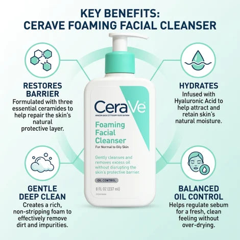 CeraVe Foaming Cleanser for Normal to Oily Skin with Niacinamide and 3 Essential Ceramides 236ml