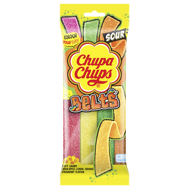 Chupa Chups Sour Belt, Mixed Fruit Flavour 9gm 48pcs