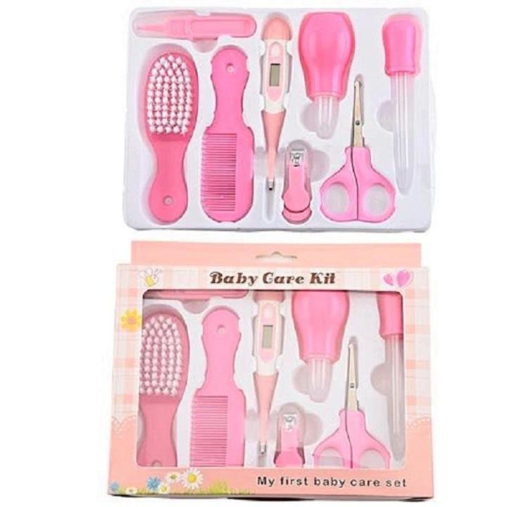 Exclusive Baby Care Kit, 8 Pcs Convenient Healthcare Grooming Set Essential Daily Care Tool Nail Clipper Manicure Safety Scissors Nose Cleaner Hair Brush Comb Personal Care Kit for Toddler Infant-Pink