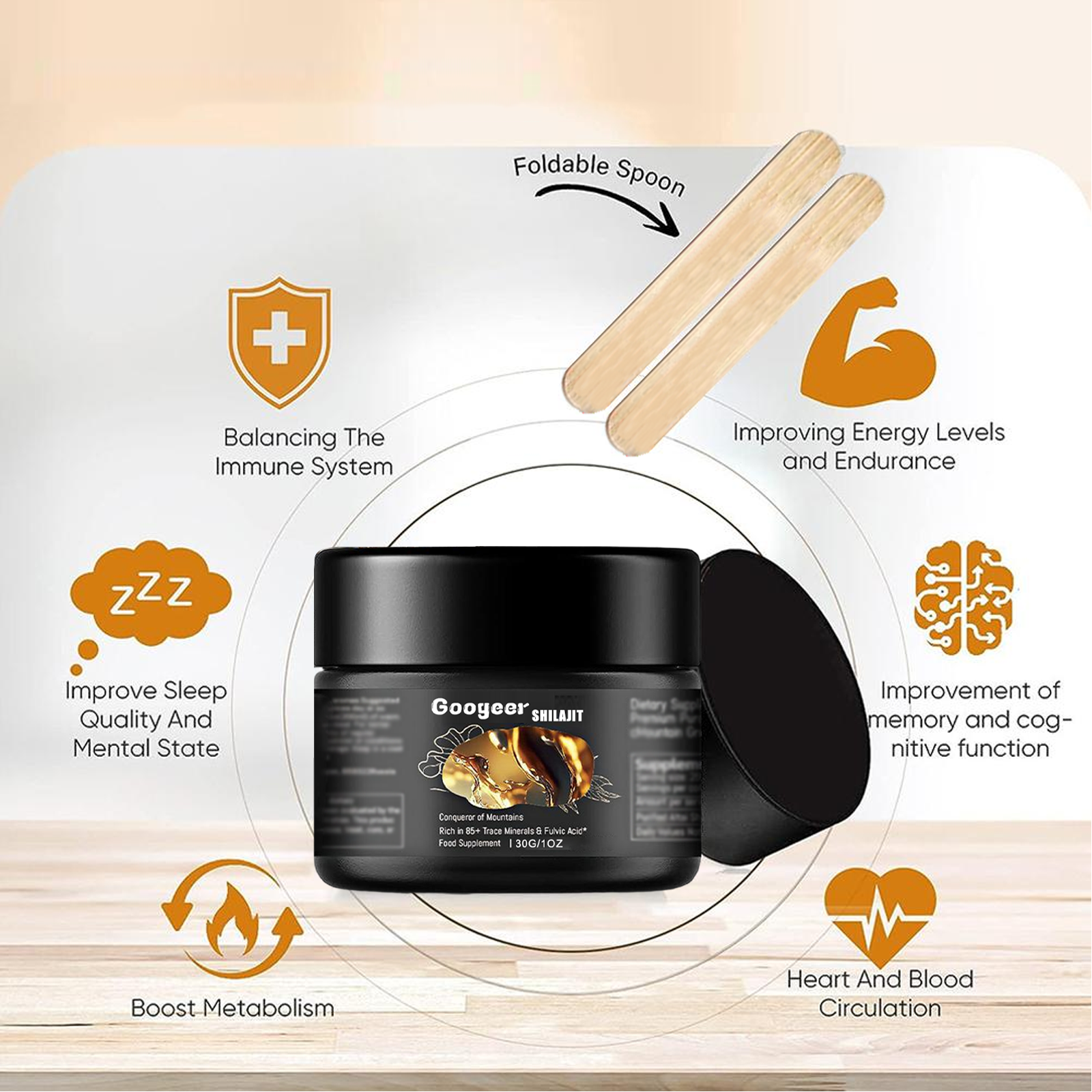 Googeer Purest Himalayan Shilajit Resin 100% Pure 600mg Maximum Natural Organic Resin with 85+ Trace Minerals & Fulvic Acid for Energy , Immune Support