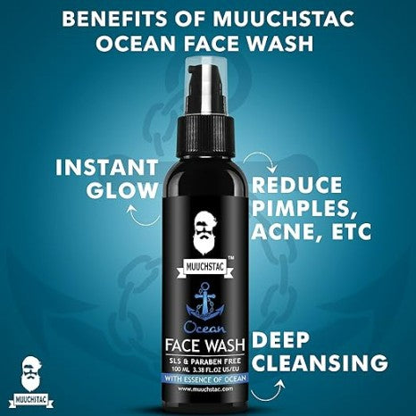 Muuchstac Ocean Face Wash SLS And Paraben Free For Men 100ml | Deep Clean & Oil Control