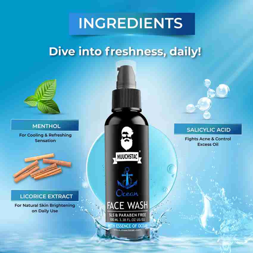 Muuchstac Ocean Face Wash SLS And Paraben Free For Men 100ml | Deep Clean & Oil Control