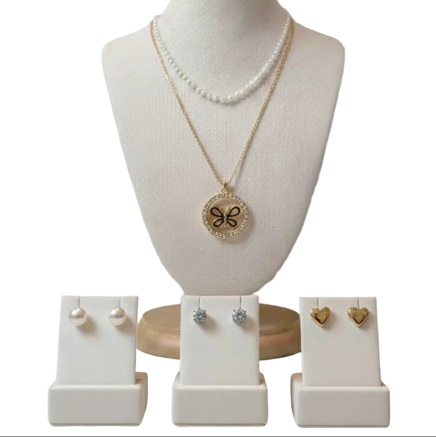 Women's Chain Necklace Set + 3 Pair Earrings - NS02