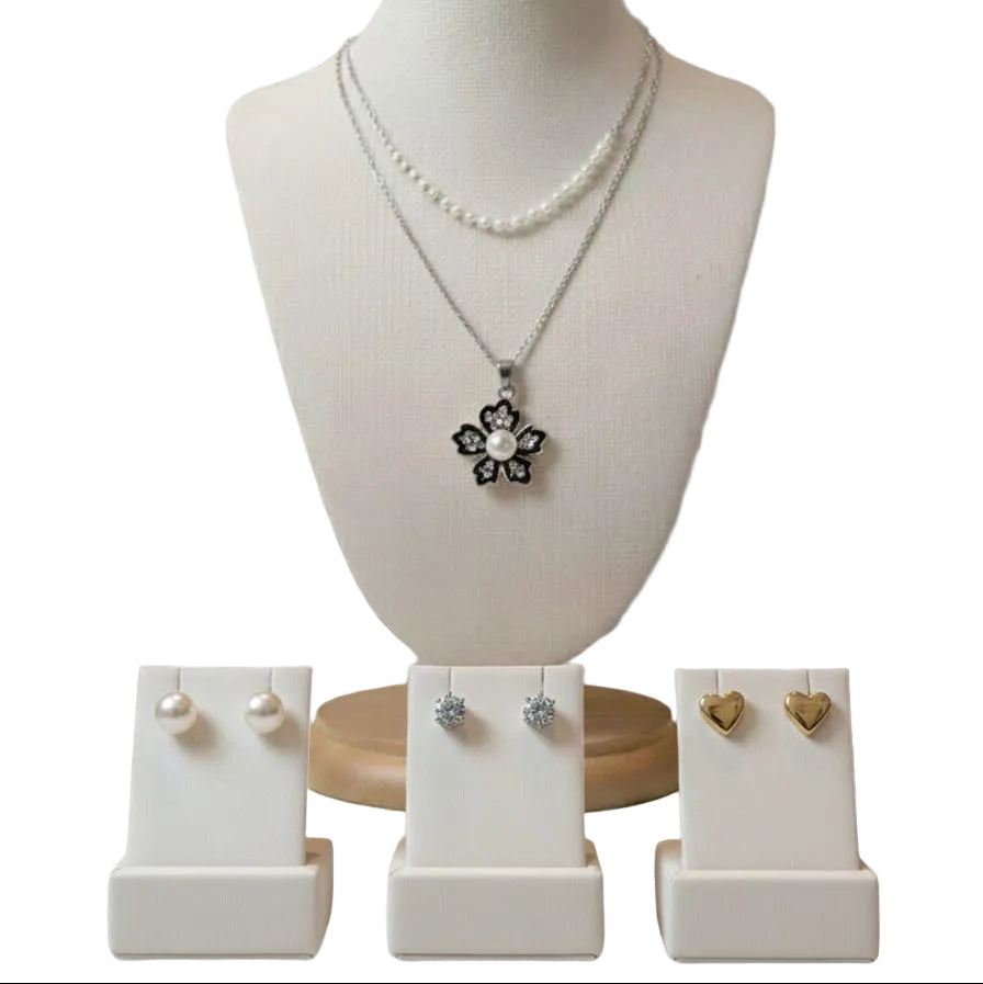 Women's Chain Necklace Set + 3 Pair Earrings - NS03