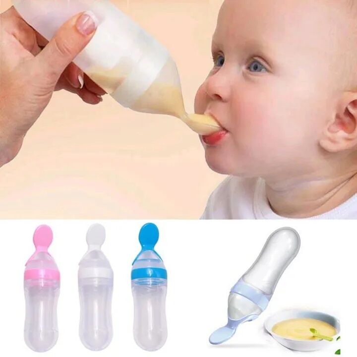 Premium Silicone Baby Food Dispensing Spoon and Feeder Travel Training Bottle Set