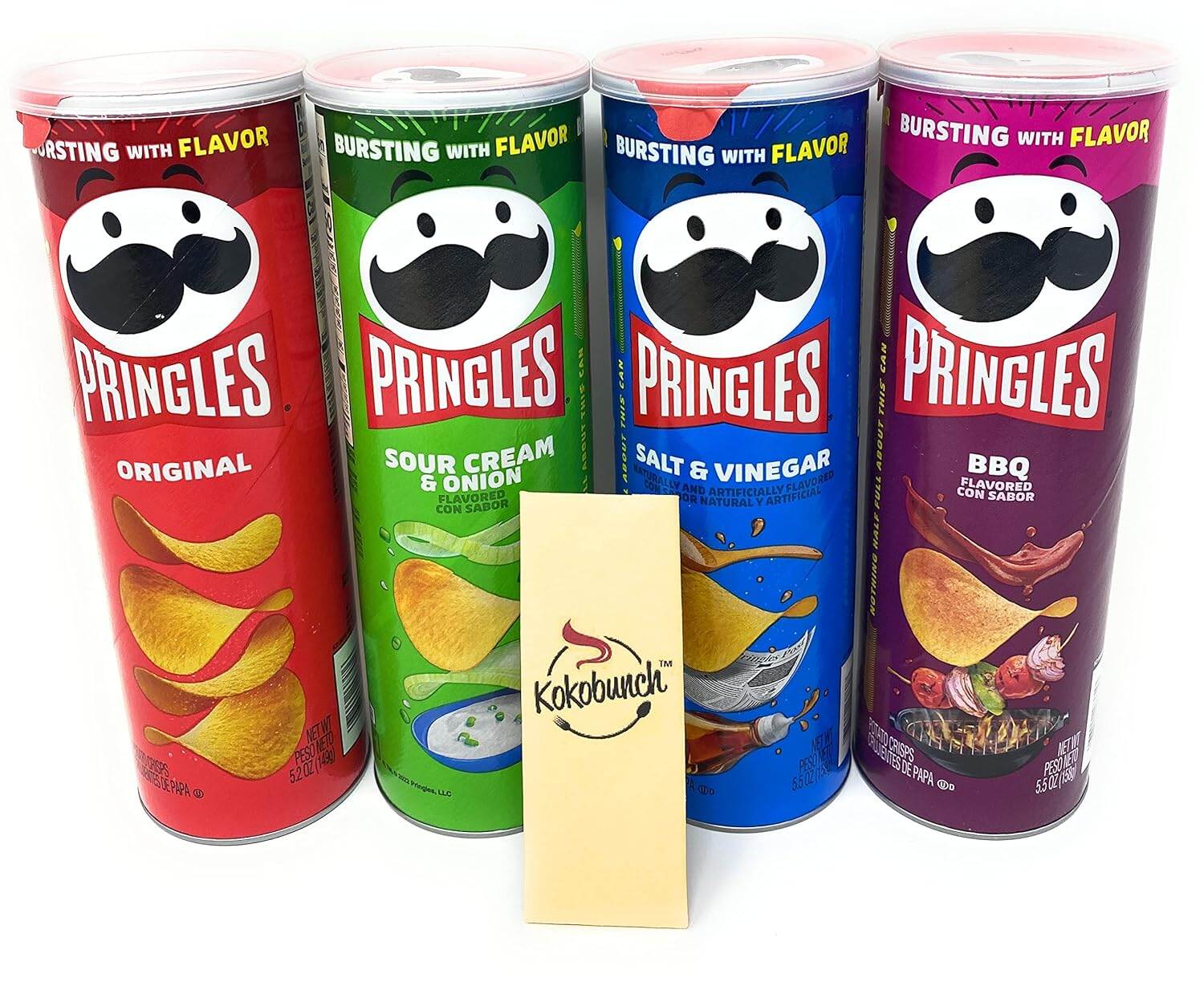 Pringles Chips Variety Pack - Original, Sour Cream & Onion, Salt & Vinegar, BBQ - 4 Pcs, Made in USA