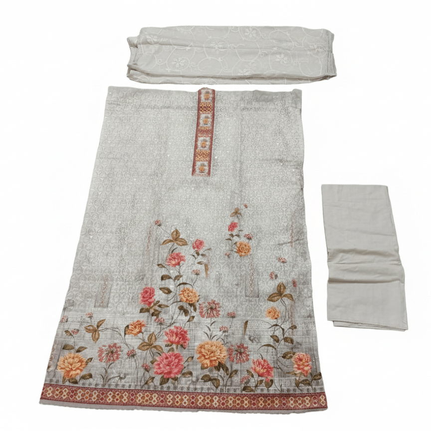 Beasy Elegant Off-White Embroidered Three Piece Suit 001 - Beasymart
