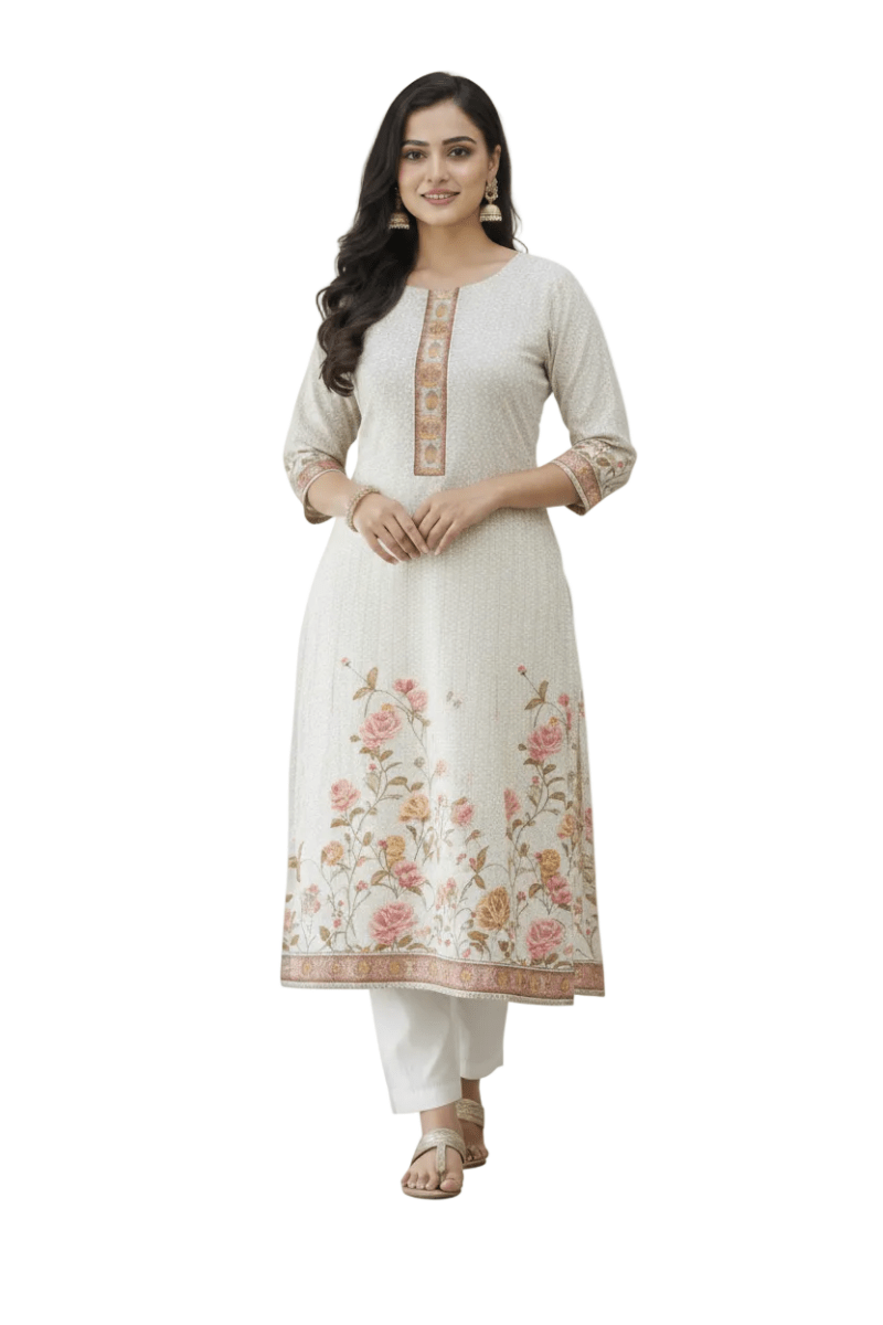 Beasy Elegant Off-White Embroidered Three Piece Suit 001 - Beasymart