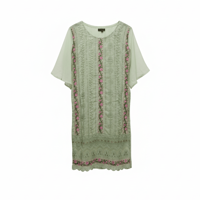 Beasy Premium Georgette Pastel Green Embroidered Kurti Set for Women - Beasymart