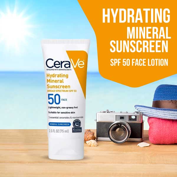CeraVe Hydrating Mineral Face Sunscreen Broad Spectrum SPF 50 75ml (Buy 1 Get 1 Offer) - Beasymart