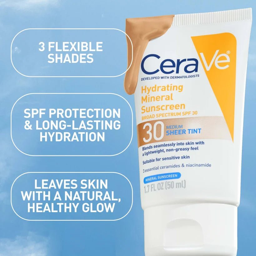 CeraVe Hydrating Mineral Face Sunscreen Broad Spectrum SPF 50 75ml (Buy 1 Get 1 Offer) - Beasymart