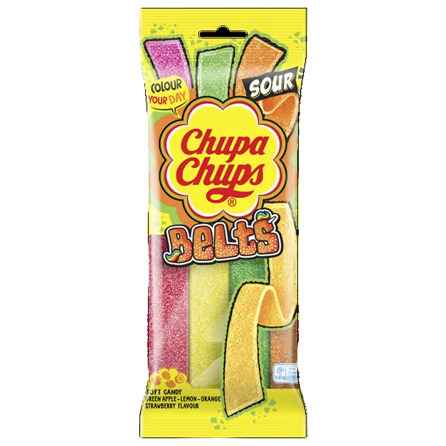 Chupa Chups Sour Belt, Mixed Fruit Flavour 9gm 48pcs - Beasymart