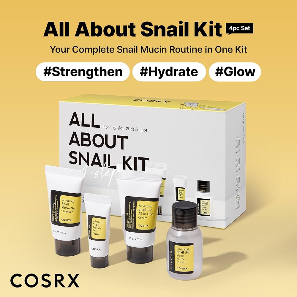 Cosrx All About Snail Kit 4 Step Gift Set (Cleanser 20ml, Power Essence 30ml, Peptide Eye Cream 5ml & All In One Cream 20g) - Beasymart