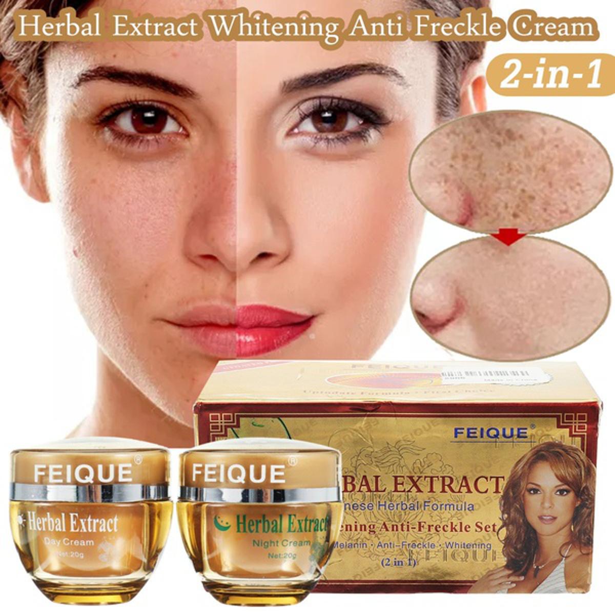 FEIQUE Herbal Extract Chinese Herbal Formula Whitening Anti-Freckle Set/ Anti-Melanin Anti-Freckle Whitening (2 in 1) Day & Night Cream (Made In China) - Beasymart