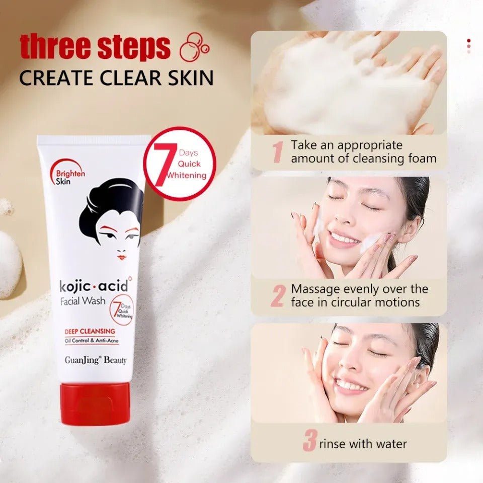 Guanjing Beauty Brighten Skin Deep Cleansing Oil Control & Anti Acne Kojic Acid Facial Wash 100gm - Beasymart