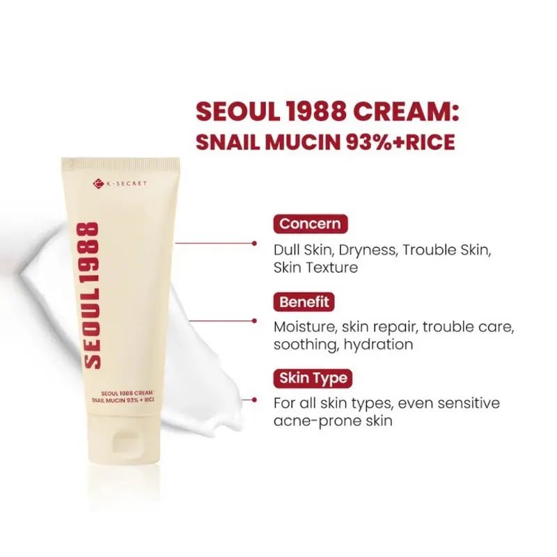 K Secret Seoul 1988 Cream Snail Mucin 93% And Rice 100ml - Beasymart