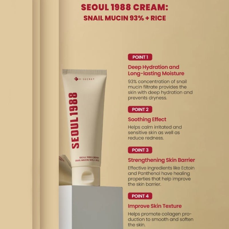 K Secret Seoul 1988 Cream Snail Mucin 93% And Rice 100ml - Beasymart