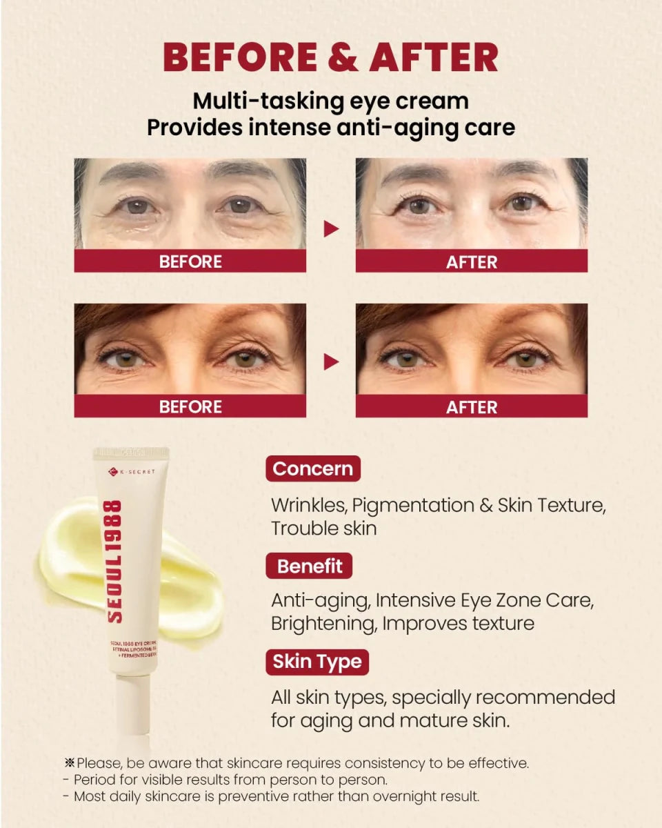 K-Secret Seoul 1988 Eye Cream : Retinal Liposome 4% + Fermented Bean – 30ml - Beasymart
